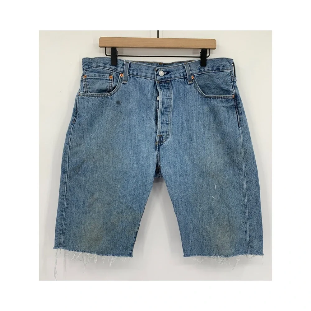 Levis Shorts Mens 38 Blue Cut Off Distressed 12